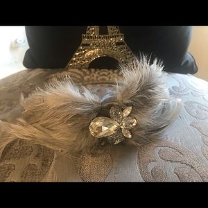 Tasha Grey Feather and Rhinestone Headband